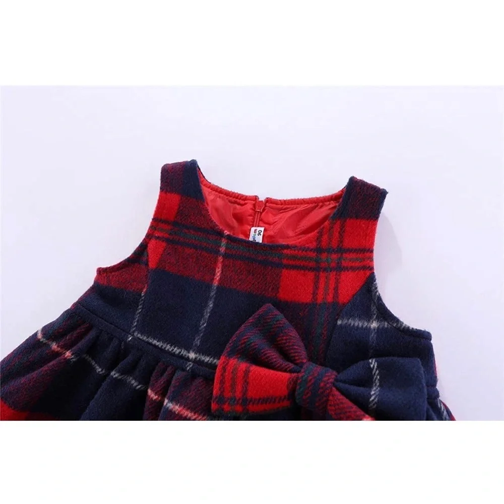 Plaid Holiday Girls Dresses - Faux Wool Sleeveless - Picture 3 of 6